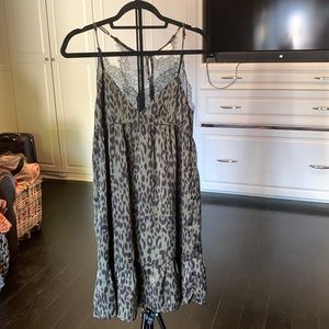 LOVESTITCH Iris Leopard Tier Mini Slip Dress XS